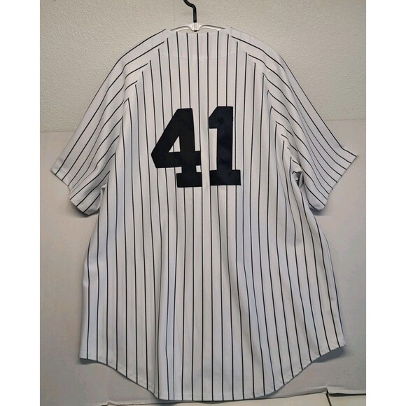 Vintage Russell Athletic New York Yankees Baseball Jersey Men’ 2XL Black Striped - Picture 2 of 7